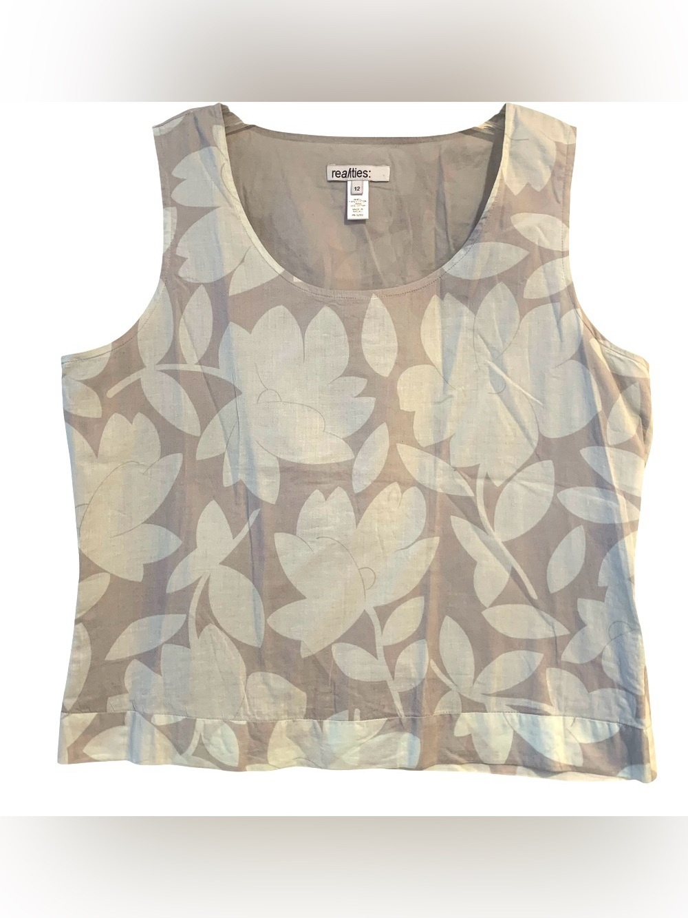 Reaities Sleeveless Floral Print Cotton Top Lined Gray & Aqua Women’s Size 12